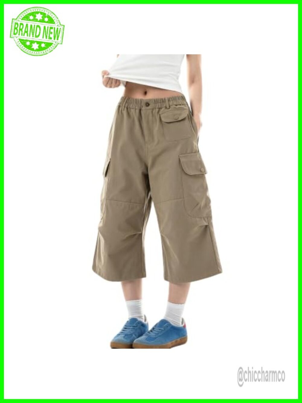 Women's Baggy Cargo Capri Pants Cotton Y2K Streetwear Cropped Utility